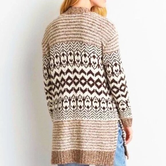 American Eagle Outfitters Brown Knit Fair Isle Open Midi Sweater Cardigan XS - Picture 1 of 6